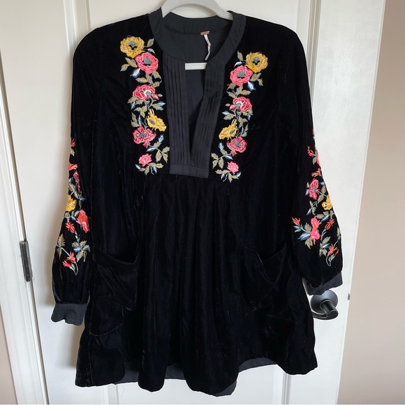 Free People Mia Embroidered Velvet Tunic Mini Dress - Picture 3 of 8